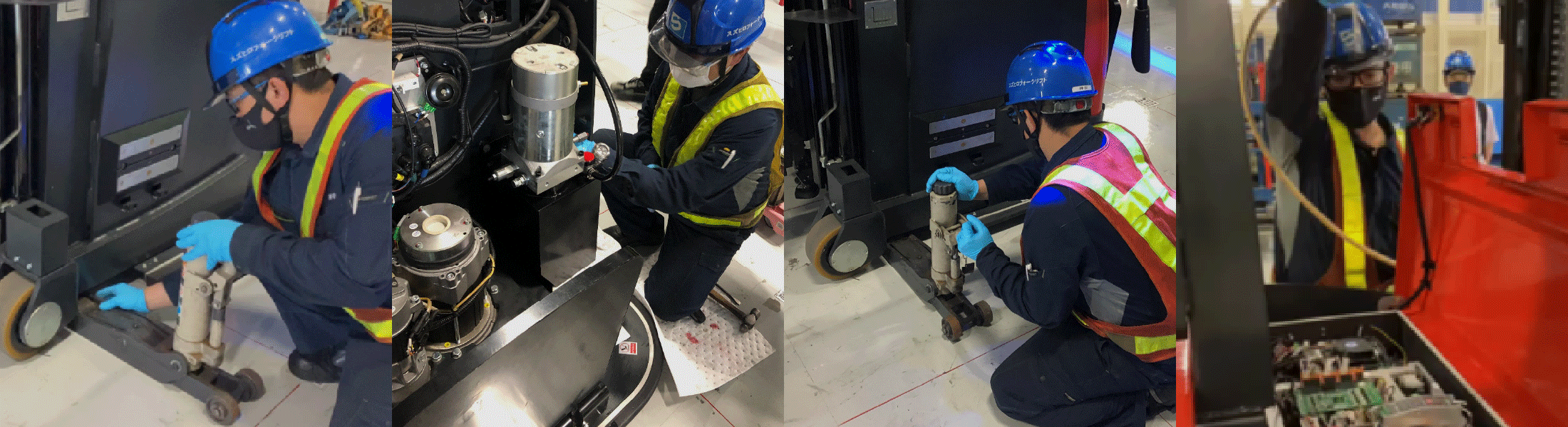 無人フォークリフト（AGF）の点検の様子